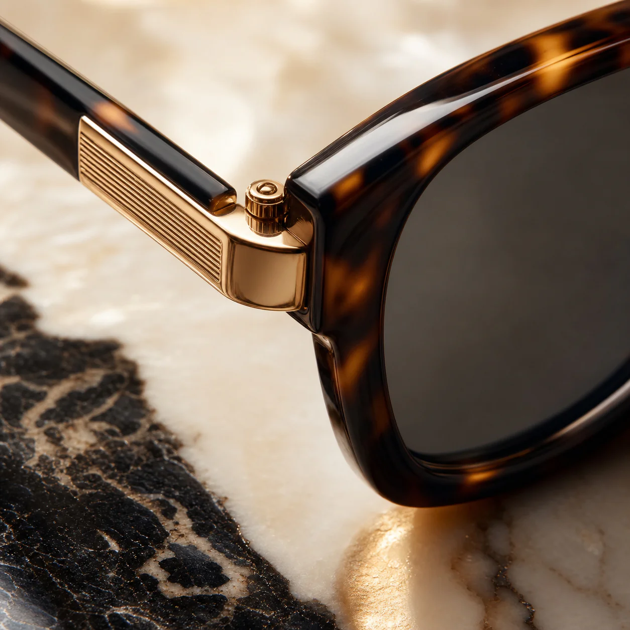 Close-up of refined sunglasses craftsmanship and finish